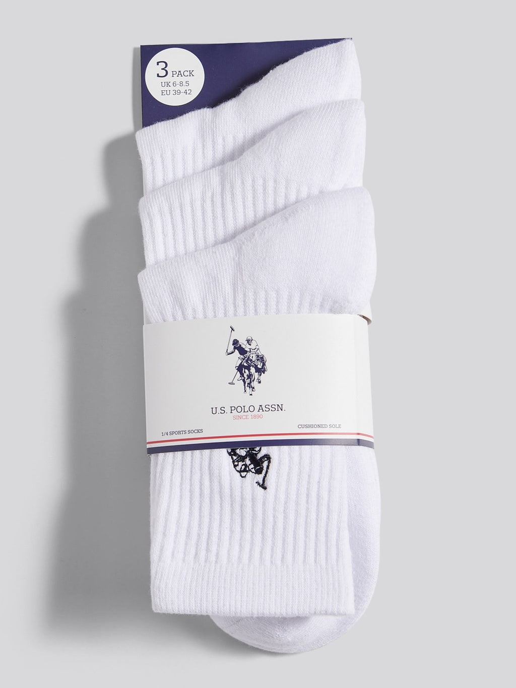 Mens 3 Pack Quarter Sports Sock Bright White