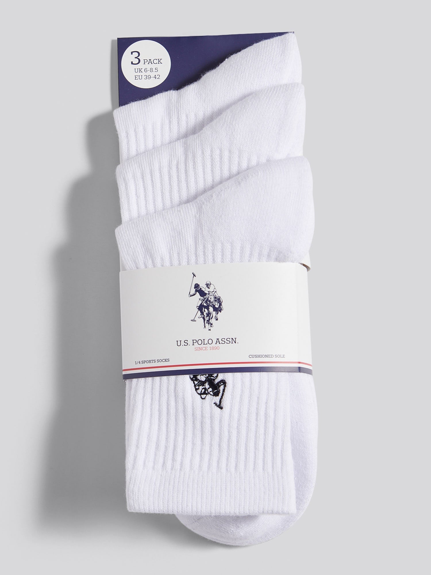 Mens 3 Pack Quarter Sports Sock Bright White