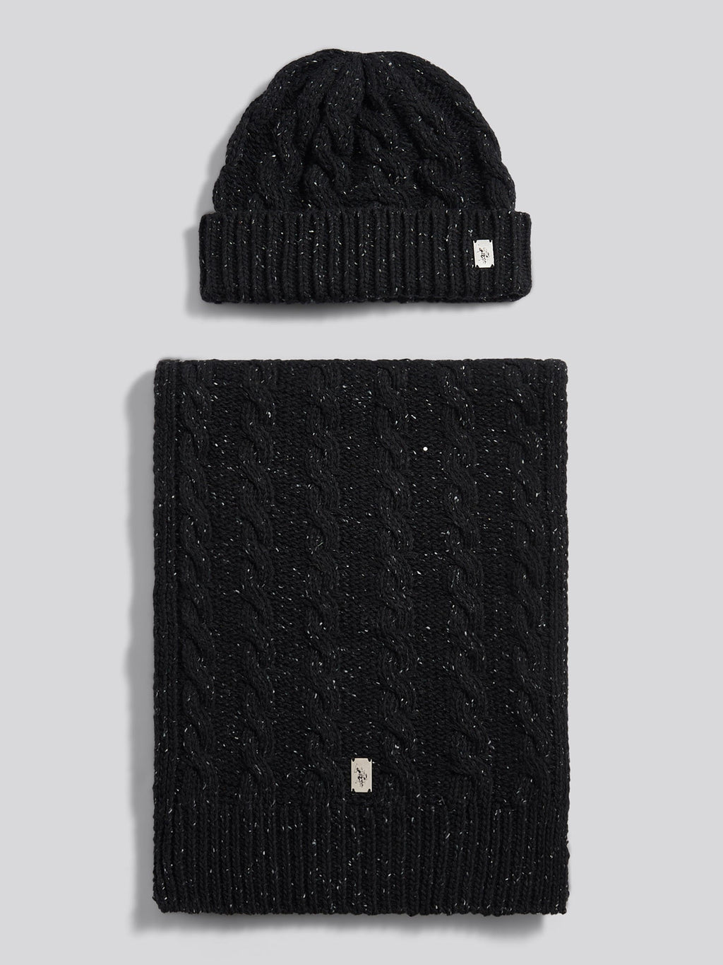 Mens Cable Knit Beanie & Scarf Box Set in Black