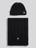 Mens Cable Knit Beanie & Scarf Box Set in Black