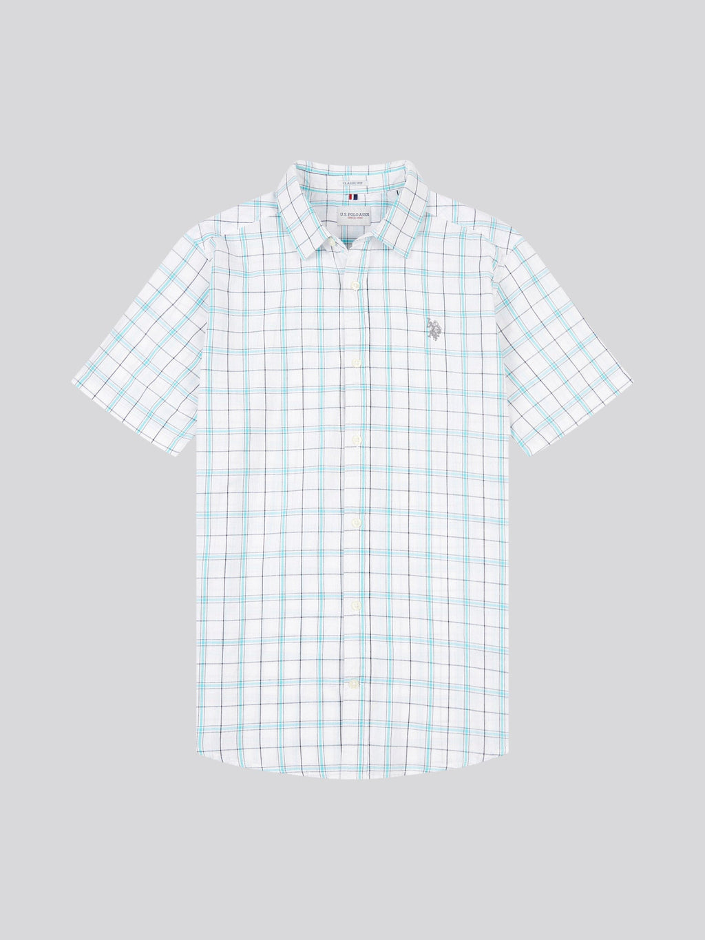 Mens Double Horsemen Checked Short Sleeve Shirt in Bright White