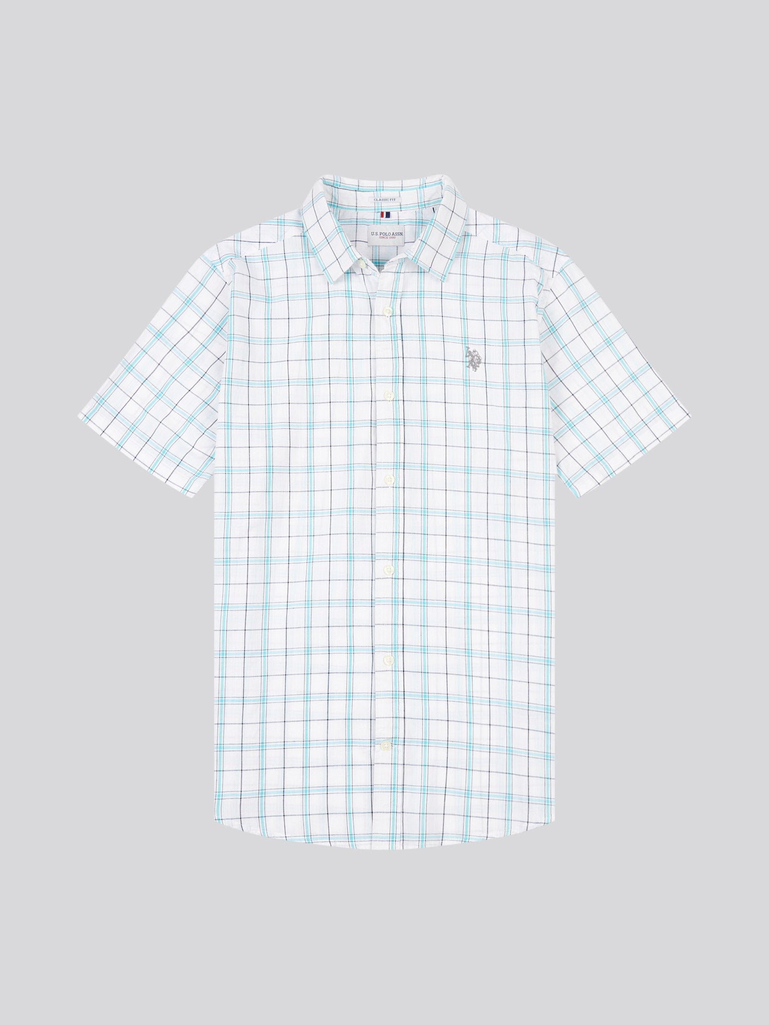 Mens Double Horsemen Checked Short Sleeve Shirt in Bright White
