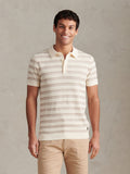 Mens Stripe Open Knit Polo Shirt Whisper White