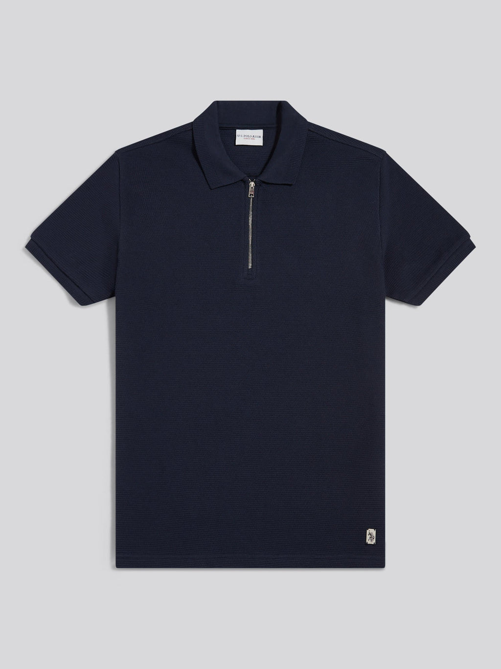 Mens Popcorn Texture Zip Polo Shirt Dark Sapphire Navy
