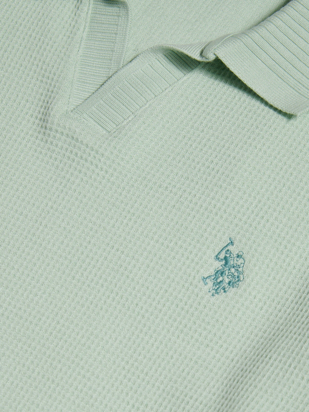 Mens Waffle Open Collar Polo Shirt Aqua Foam