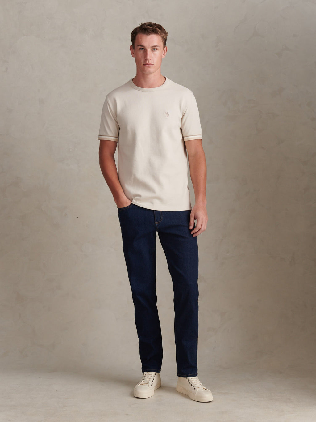Mens Twill Taped T-Shirt Beige