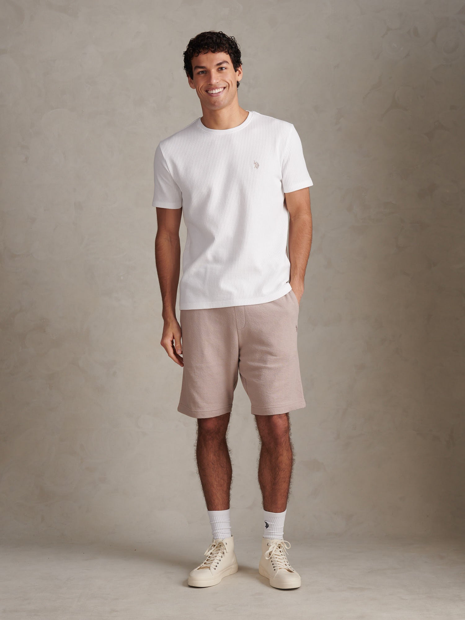 Mens Rib Texture T-Shirt Bright White