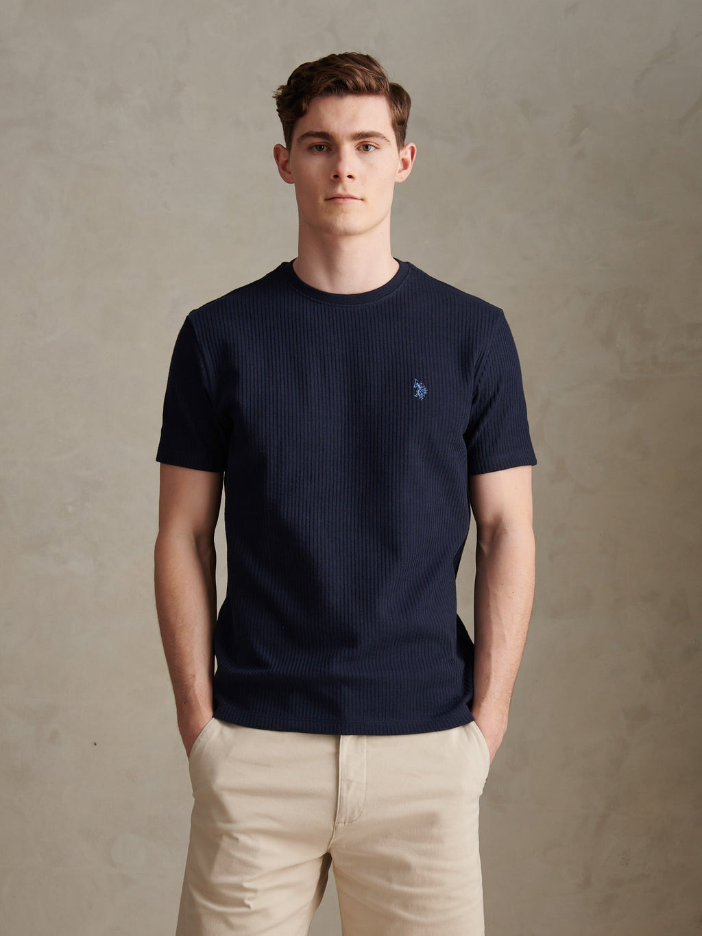 Mens Rib Texture T-Shirt Dark Sapphire Navy