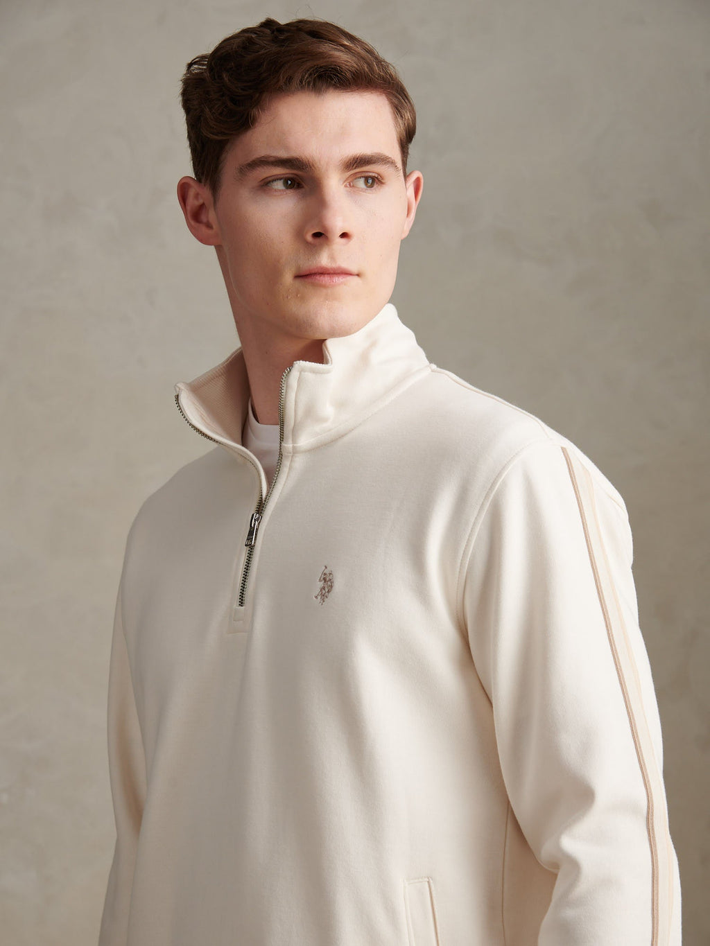 Mens Interlock Taped Funnel Sweatshirt Whisper White