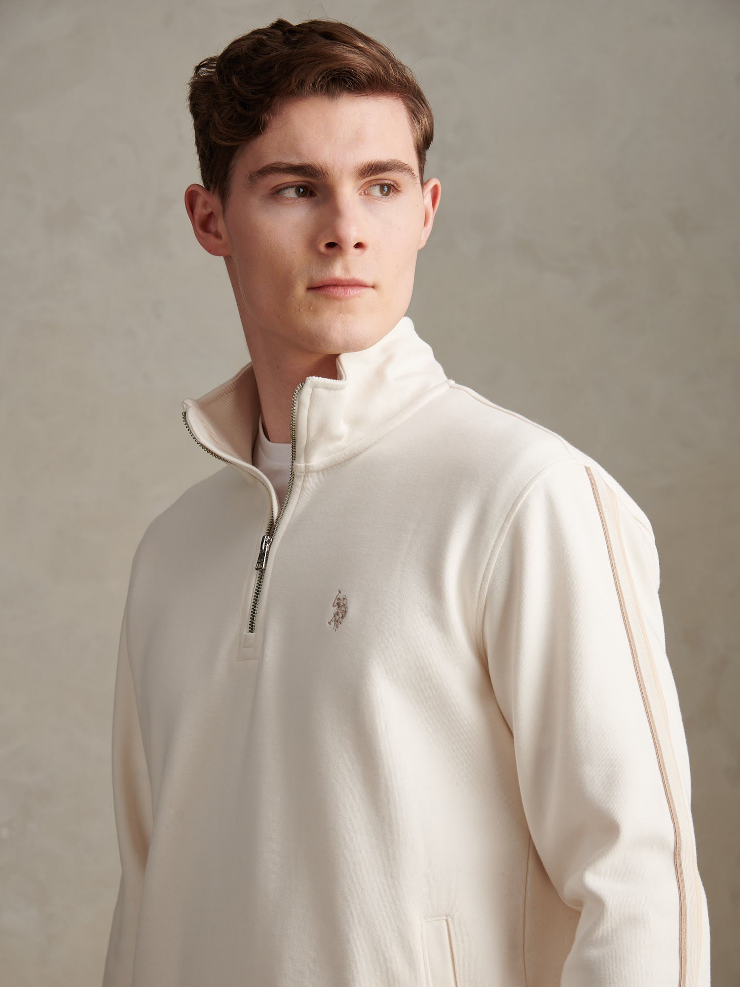 Mens Interlock Taped Funnel Sweatshirt Whisper White