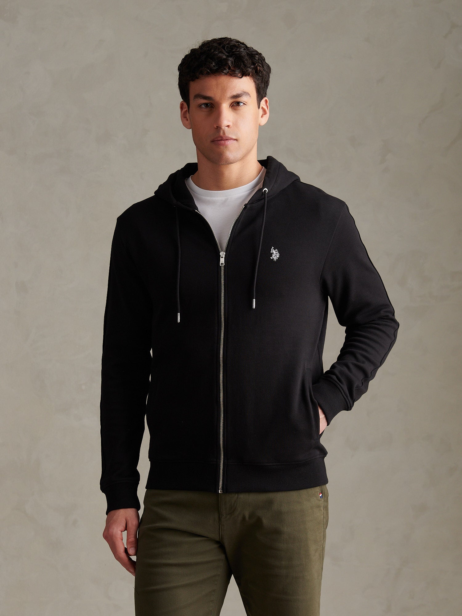 Mens Double Horsemen Interlock Zip Hoodie Black Bright White DHM