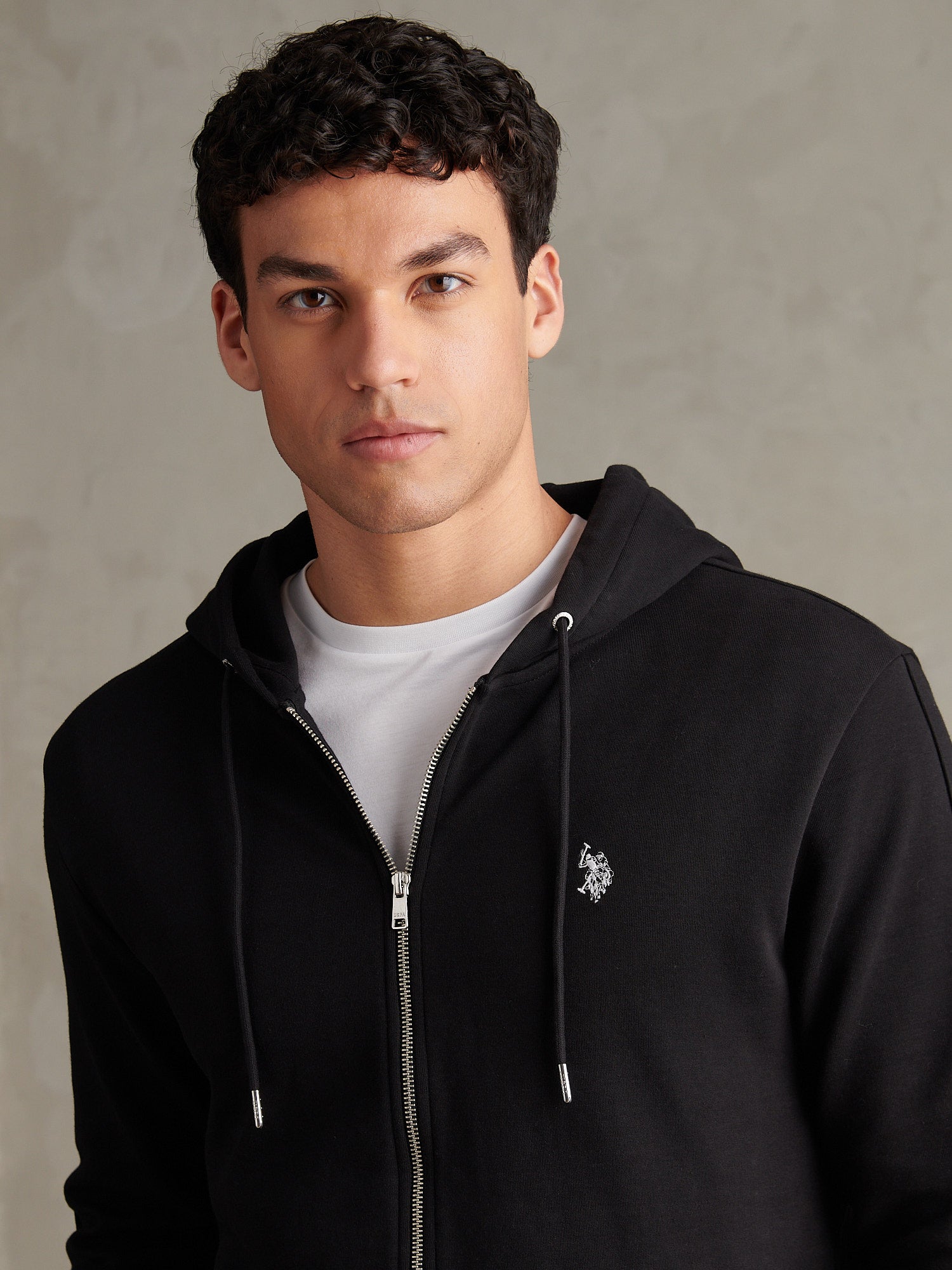 Mens Double Horsemen Interlock Zip Hoodie Black Bright White DHM