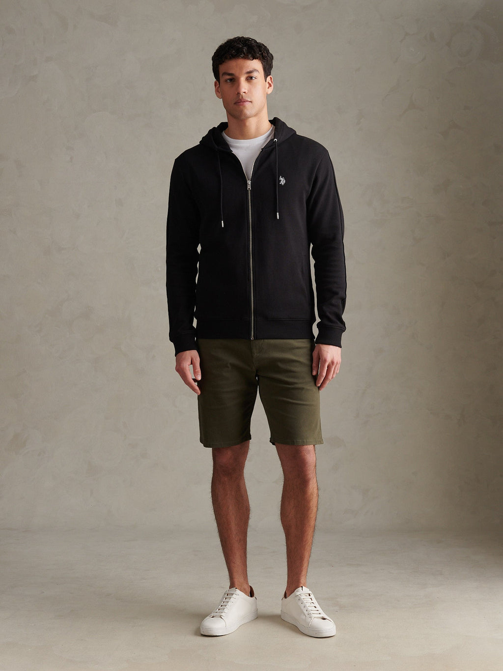 Mens Double Horsemen Interlock Zip Hoodie Black Bright White DHM