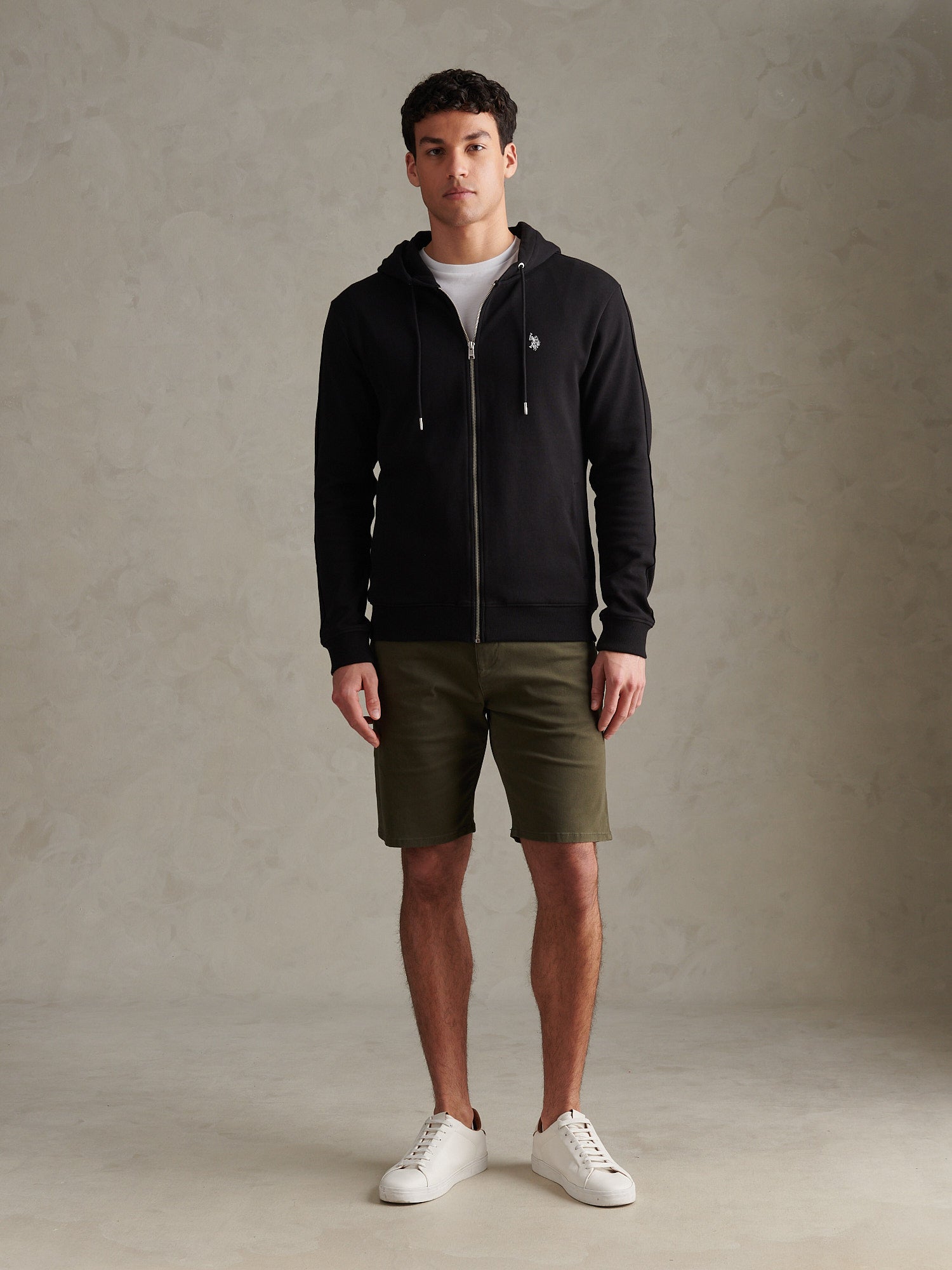 Mens Double Horsemen Interlock Zip Hoodie Black Bright White DHM