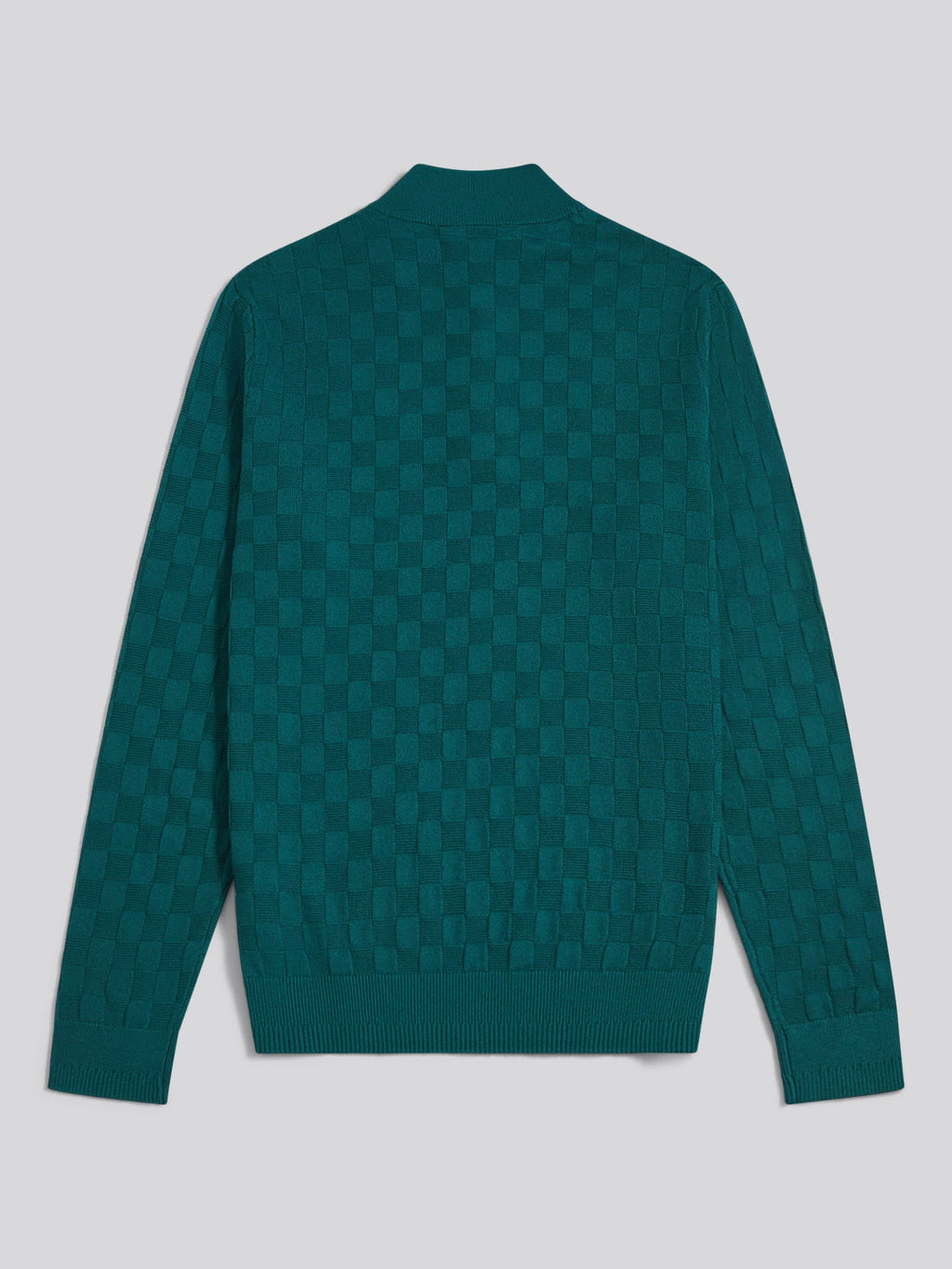 Mens Large Check Knit Quarter Zip Funnel Jumper Mediterranea