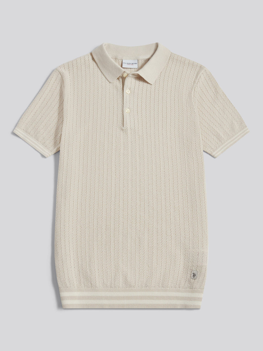 Mens Tipped Open Knit Polo Shirt Beige