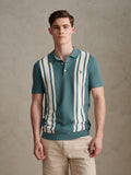 Mens Tonal Vertical Stripe Knit Polo Shirt Arctic
