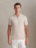 Mens Zip Knit Short Sleeve Polo Shirt Beige