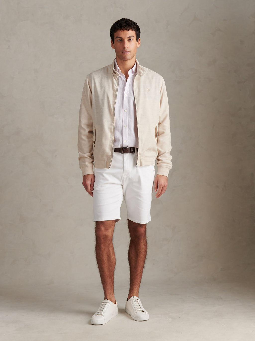 Mens Linen Blend Harrington Jacket Beige