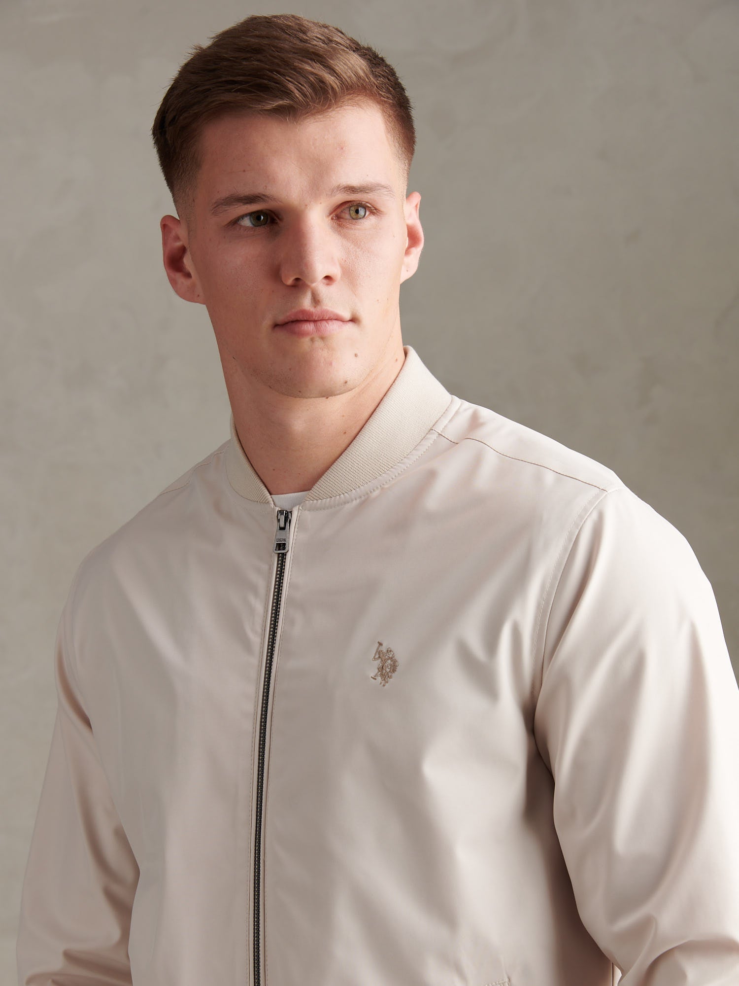 Mens Jersey Lined Smart Bomber Jacket Beige