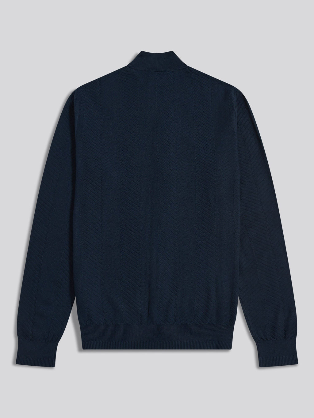 Mens Herringbone Full Zip Funnel Jumper Dark Sapphire Navy