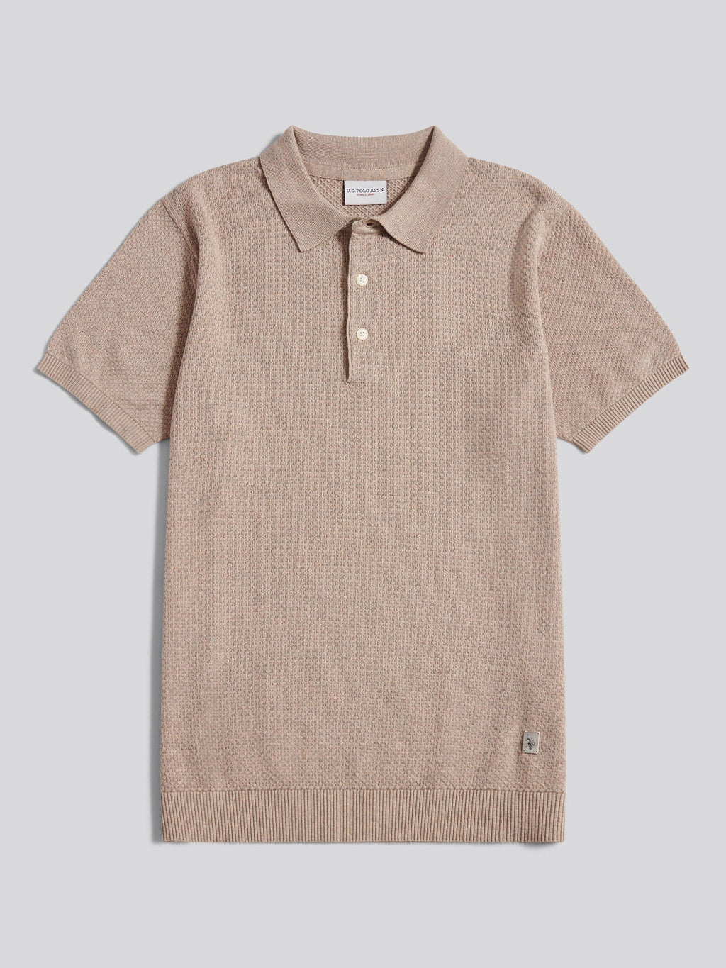 Mens Textured Knit Polo Shirt Atmosphere Marl