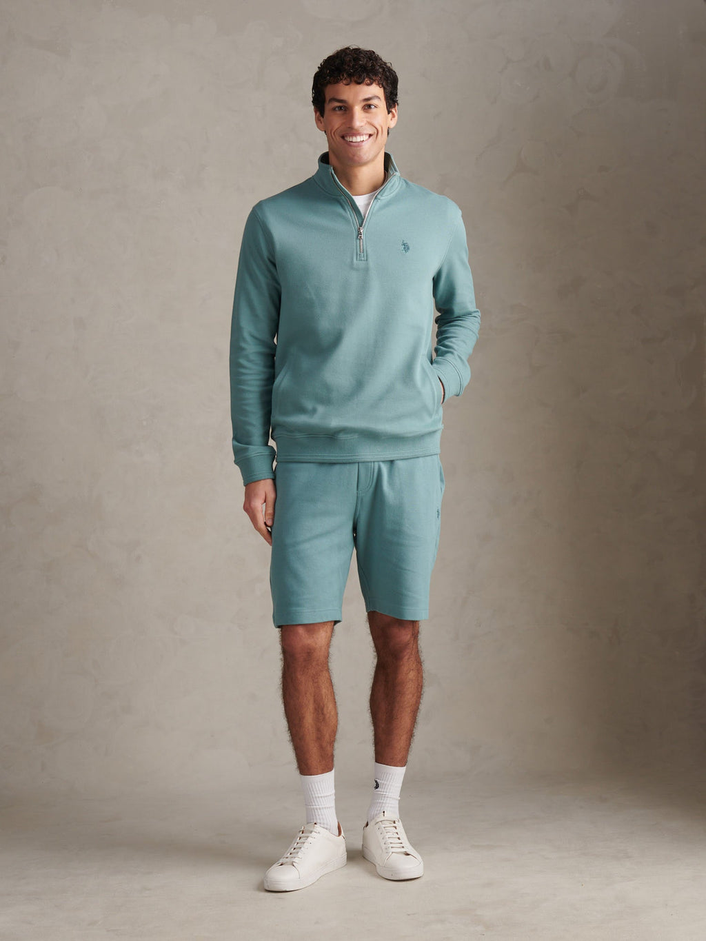 Mens Twill Textured 1/4 Zip Funnel Sweatshirt Arctic