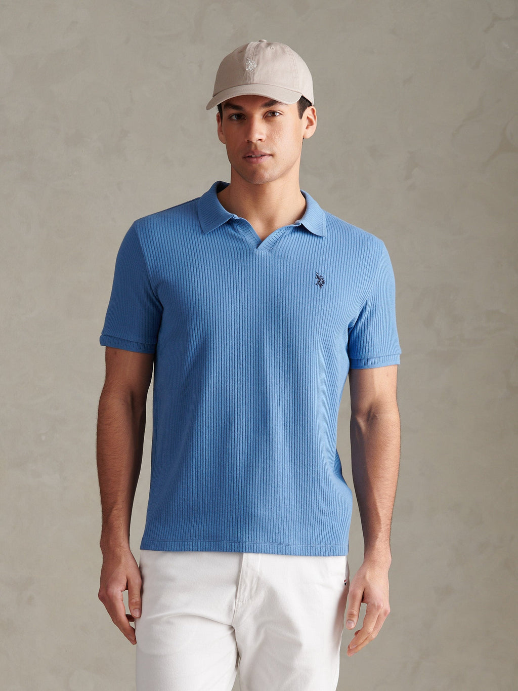 Mens Mini Vertical Texture Open Collar Polo Shirt Riviera