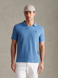 Mens Mini Vertical Texture Open Collar Polo Shirt Riviera
