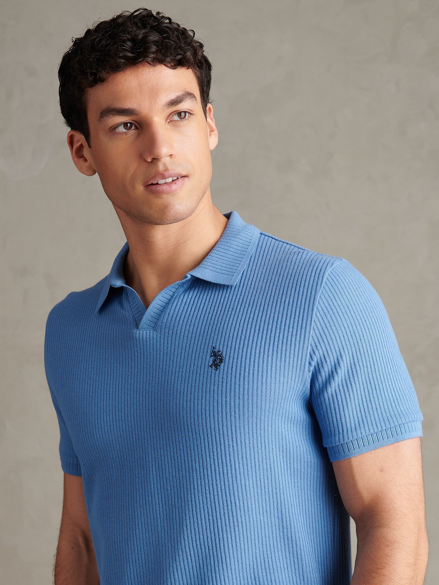 Mens Mini Vertical Texture Open Collar Polo Shirt Riviera
