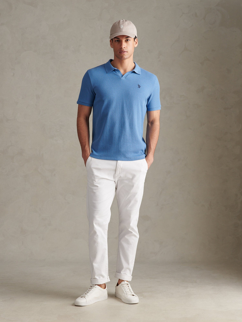 Mens Mini Vertical Texture Open Collar Polo Shirt Riviera
