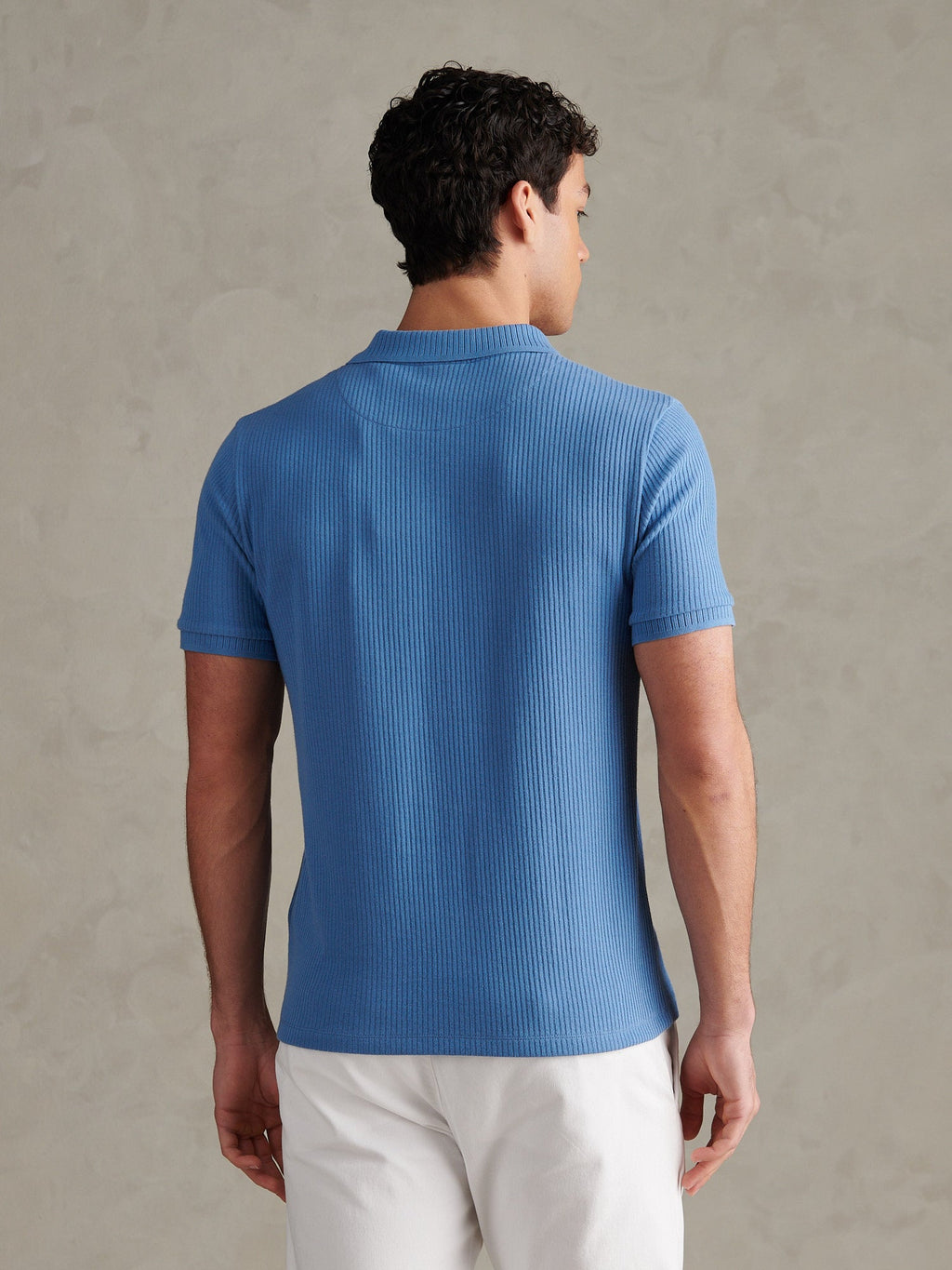 Mens Mini Vertical Texture Open Collar Polo Shirt Riviera