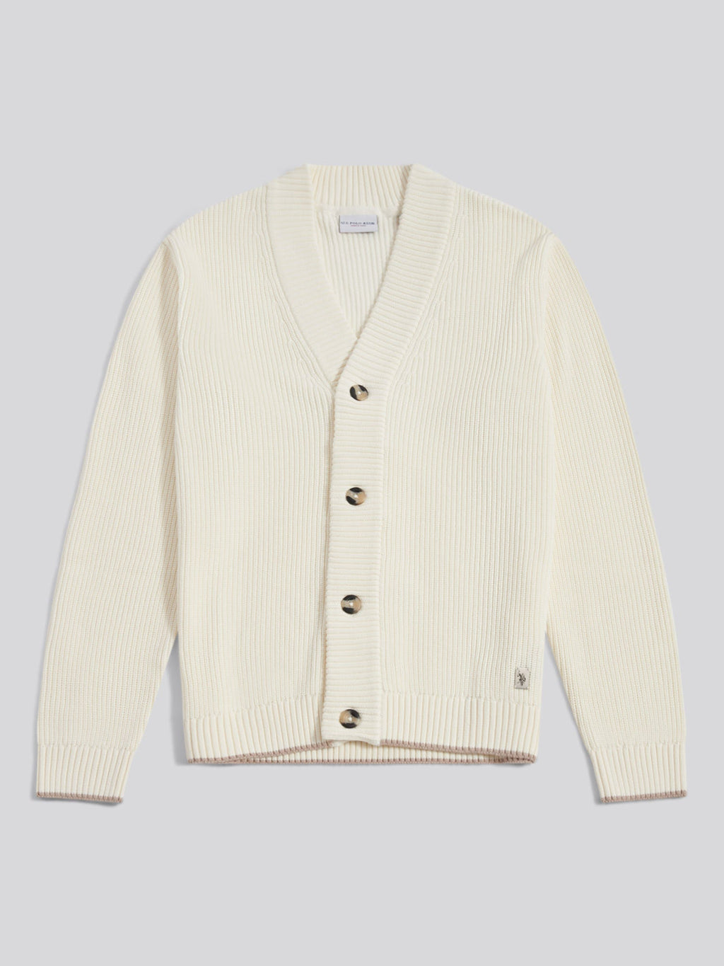 Mens Open Collar Knitted Cardigan Whisper White