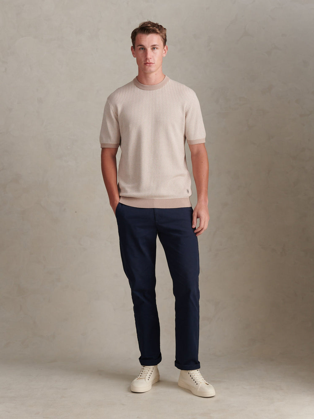 Mens Cotton Vertical Texture Knit T-Shirt Atmosphere