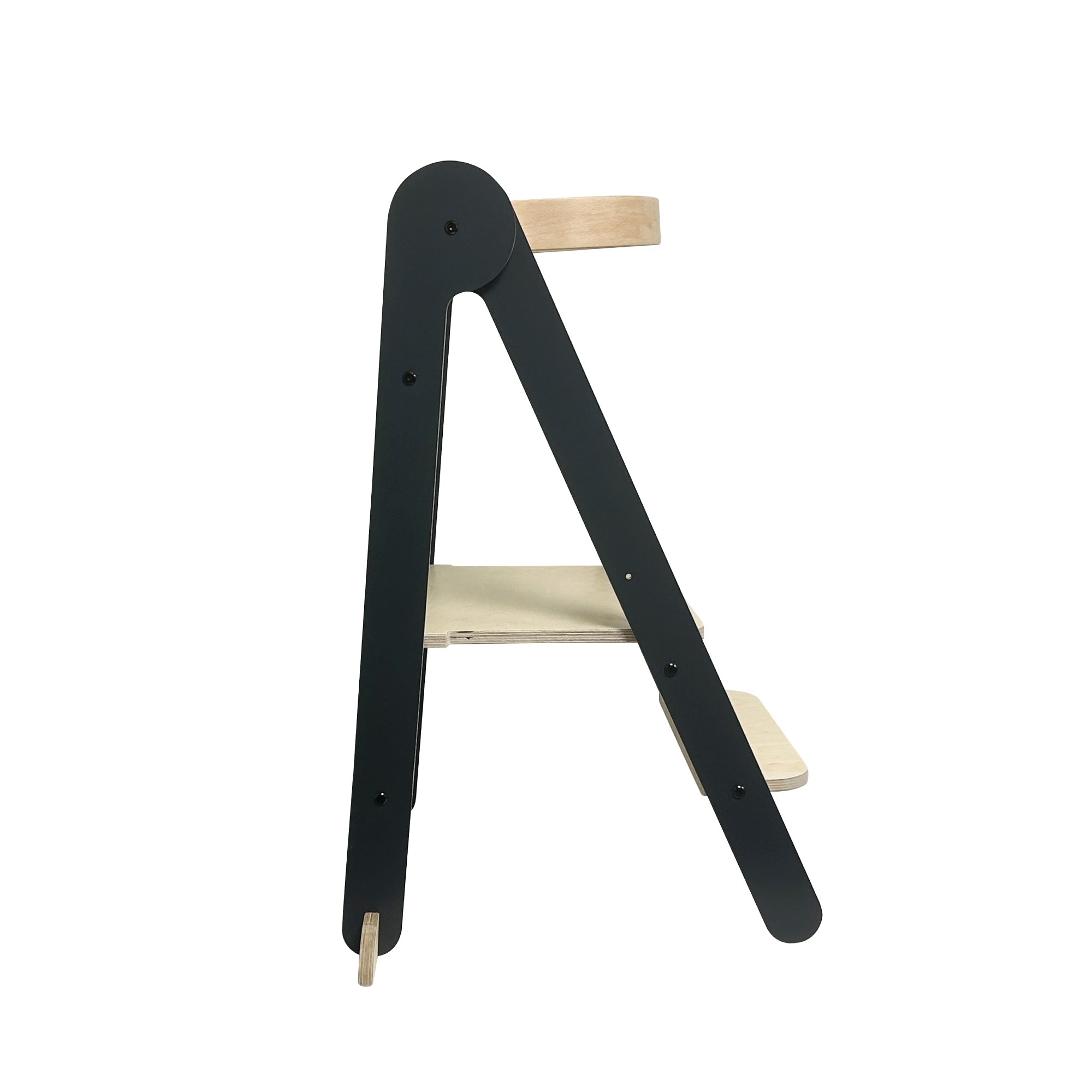 MamaToyz Folding Learning Tower Natural Beech Wood Montessori Child Safety Platform - Dark Grey / Natural
