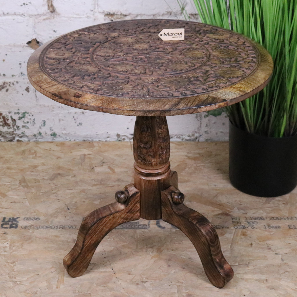 Manka Round Wooden Pedestal Side Table
