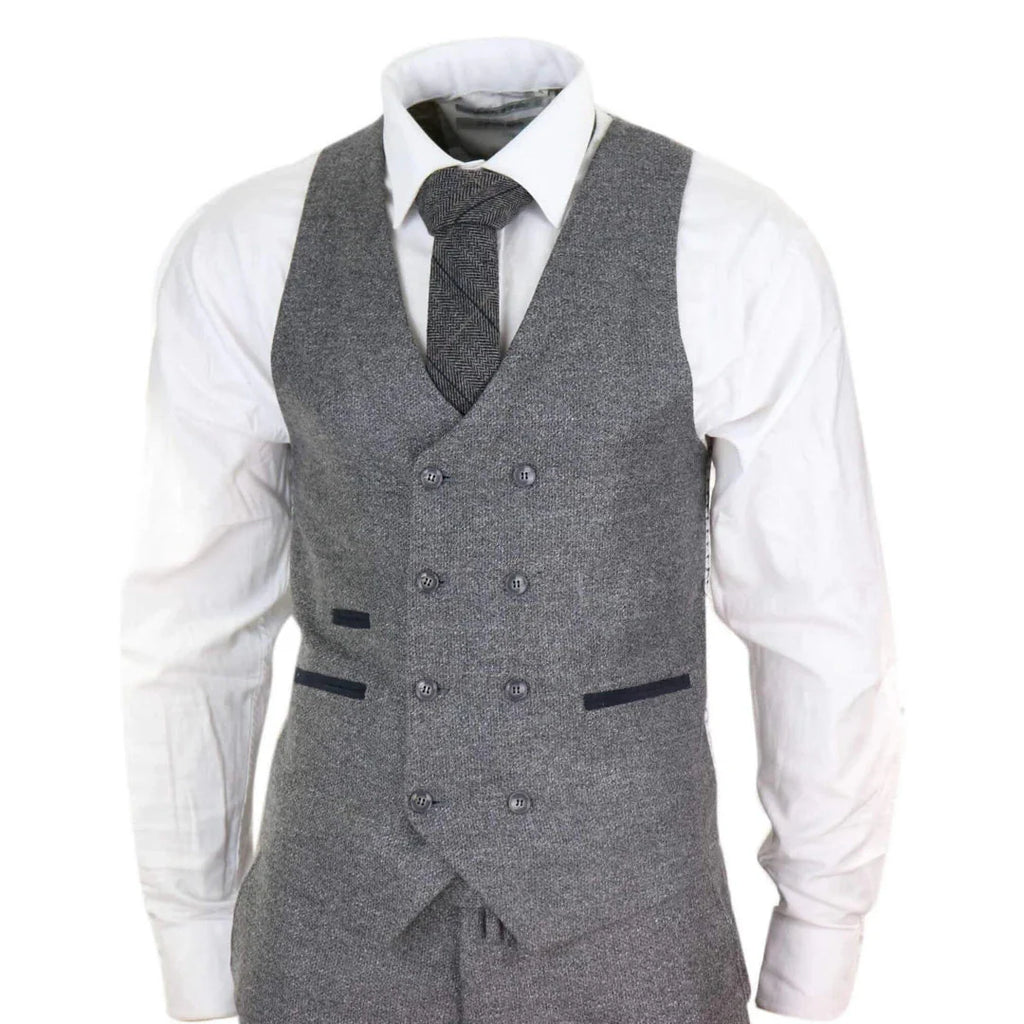 STZ34 - Men's Wool 3 Piece Suit Double Breasted Waistcoat Tweed 1920s