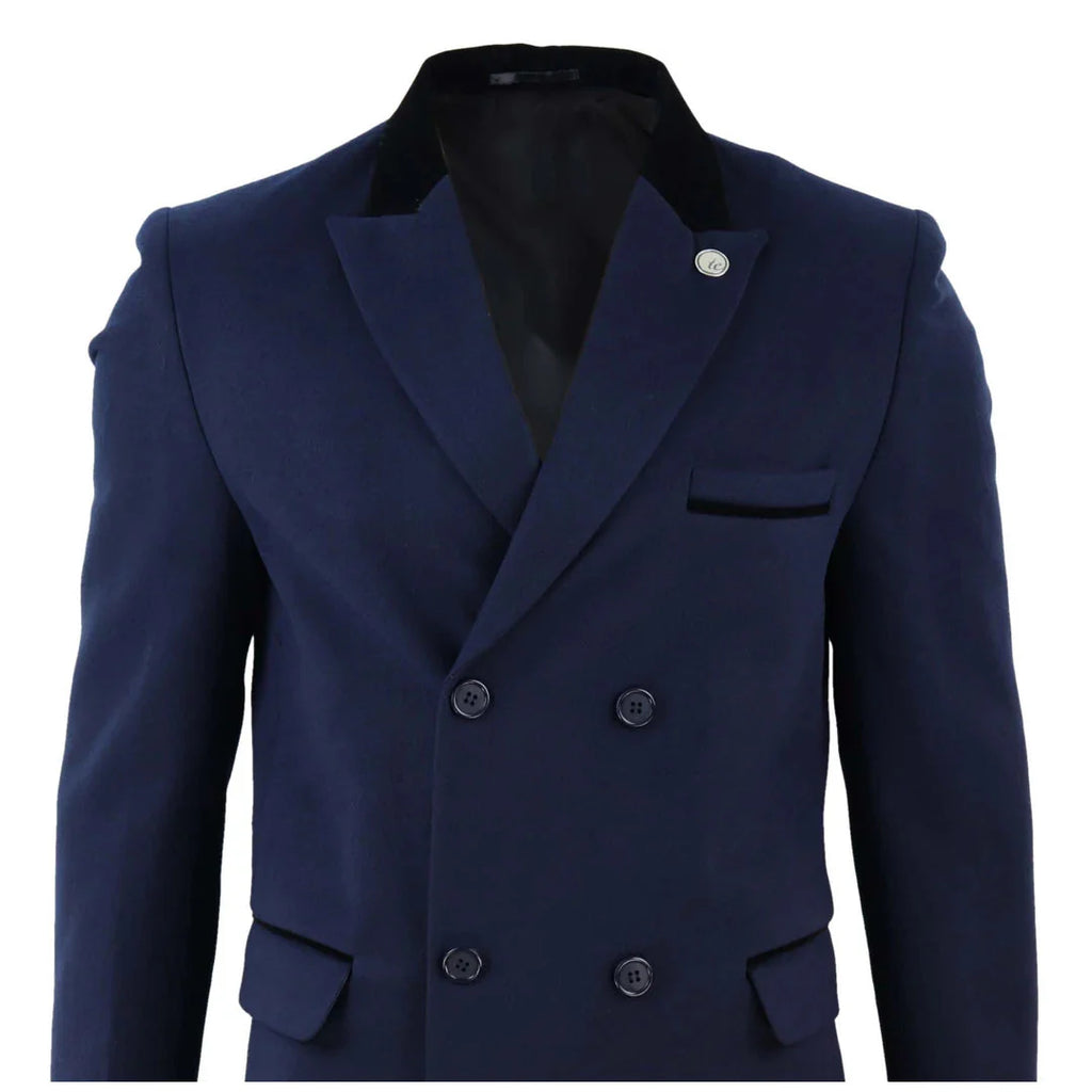 Men's 3/4 Long Double Breasted Overcoat Jacket Wool Coat Peaky Blinders