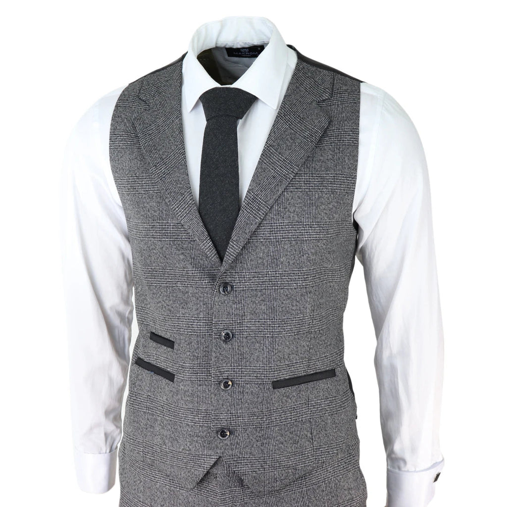 AK-10 - Men's Classic 3 Piece Suit Prince Of Wales Check Wedding