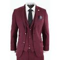 STZ11 - Men's Wool 3 Piece Suit Tweed Burgundy Black Classic