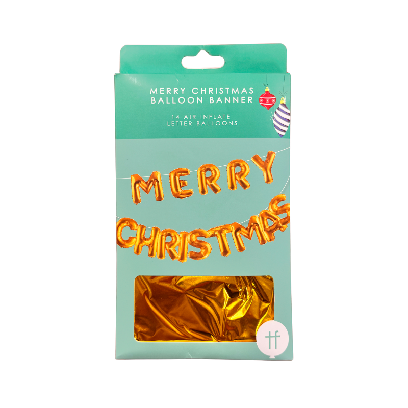 PoundFun Merry Christmas Gold Foil Balloon Banner - Festive Party Decor