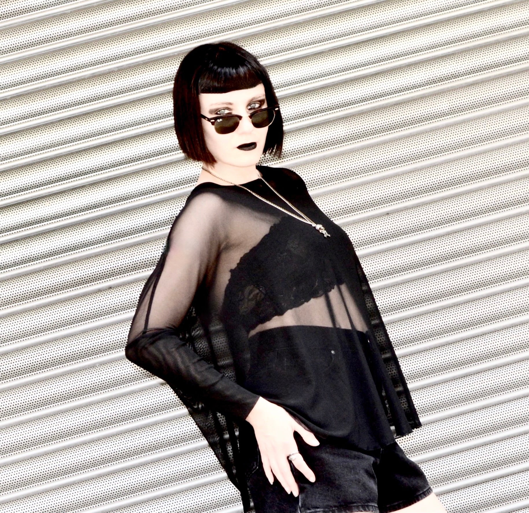 Necessary Evil Circe Mesh Top – Sheer Gothic Oversized Layering Top