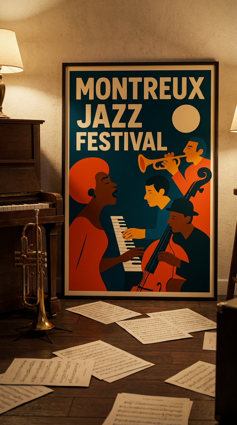 Montreux Jazz Festival Poster – Retro Music Wall Art – Vintage Jazz Print – Bold Mid Century Modern Home Decor for Musicians
