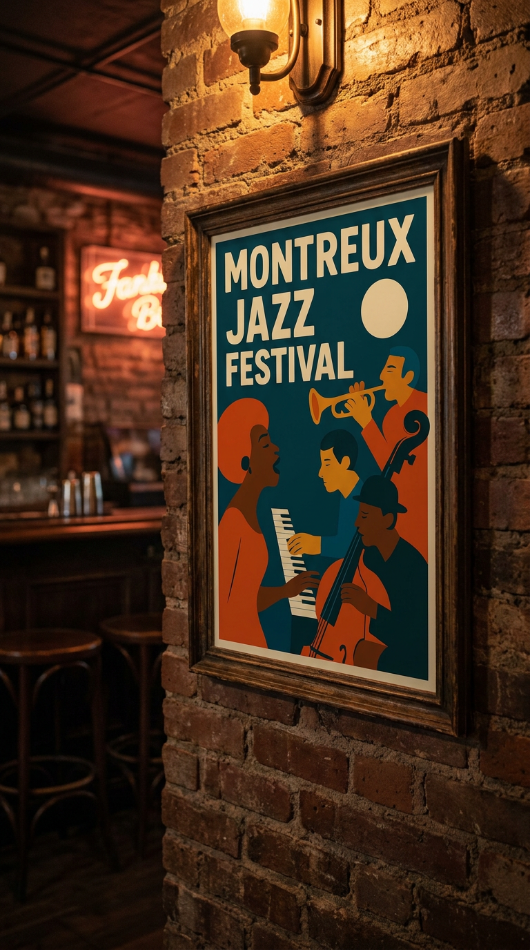 Montreux Jazz Festival Poster – Retro Music Wall Art – Vintage Jazz Print – Bold Mid Century Modern Home Decor for Musicians