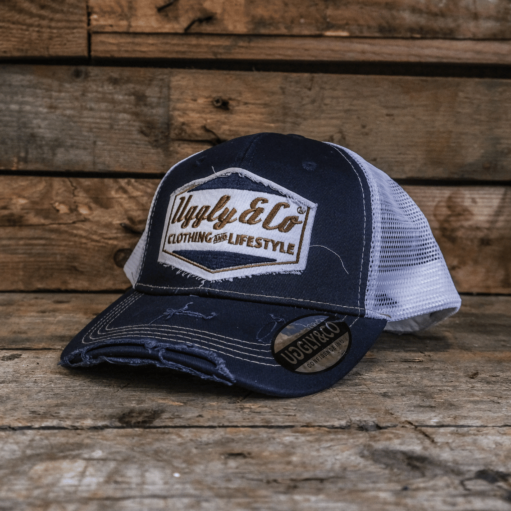 Uggly & Co Night Blue & Gold Distressed Diamond Trucker Hat
