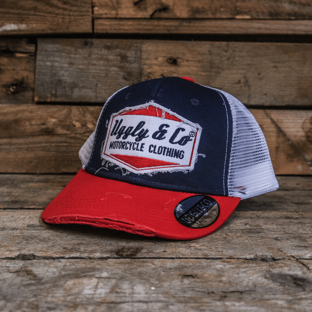 Uggly and Co Blue & Red Diamond Trucker Hat – Vintage Motorsport Cap