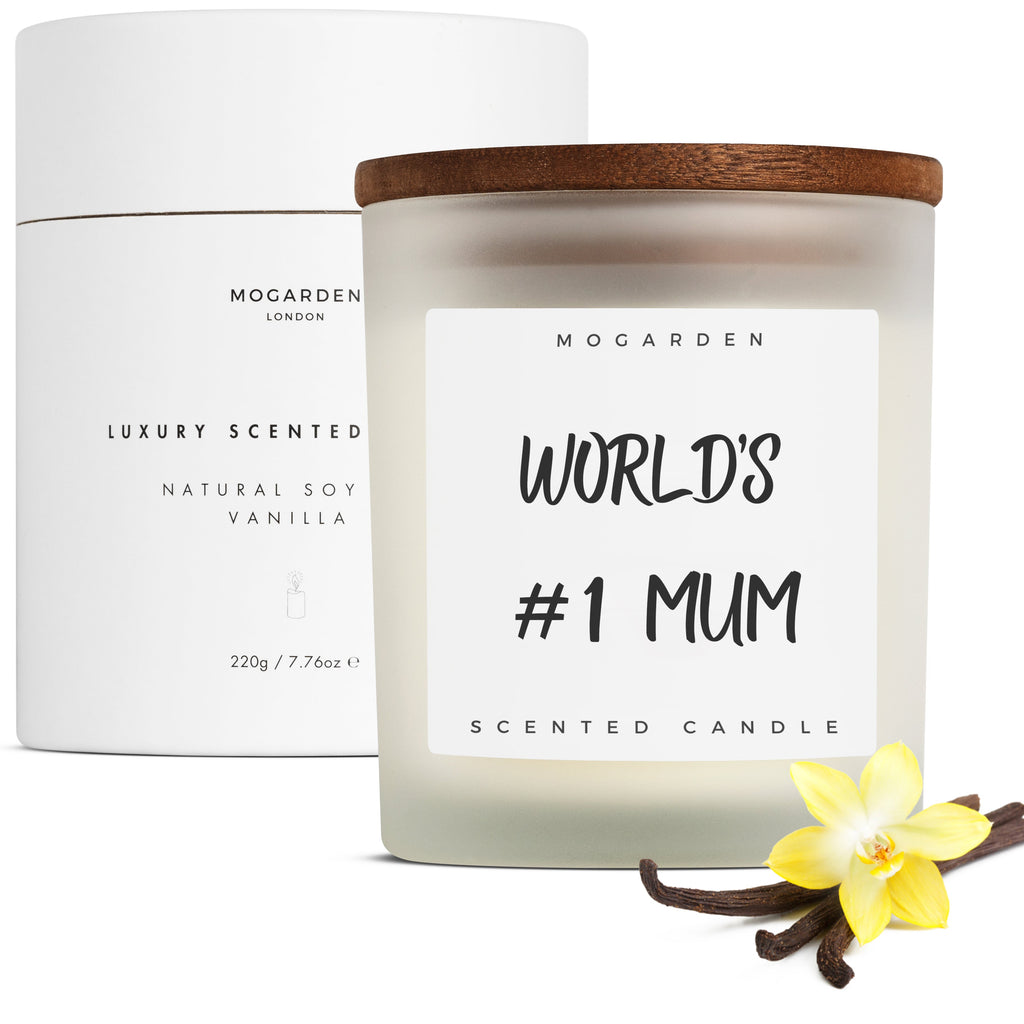 Mogarden Vanilla Amber Scented Candle - Natural Soy Wax Mum Gift 220g