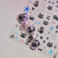 LuLuFun Studio Black Silver Kitty Nail Art Stickers – 1 Sheet Deco