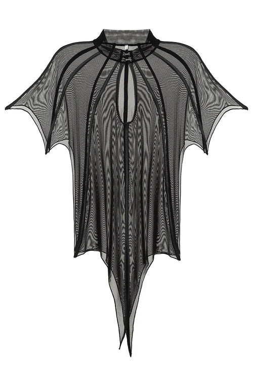 Necessary Evil Leutogi Black Mesh Bat Wing Cape Top with Faux Leather
