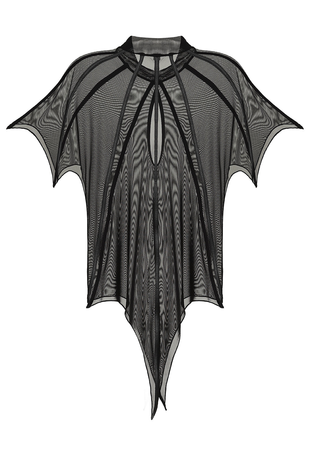 Necessary Evil Leutogi Black Mesh Bat Wing Cape Top with Faux Leather